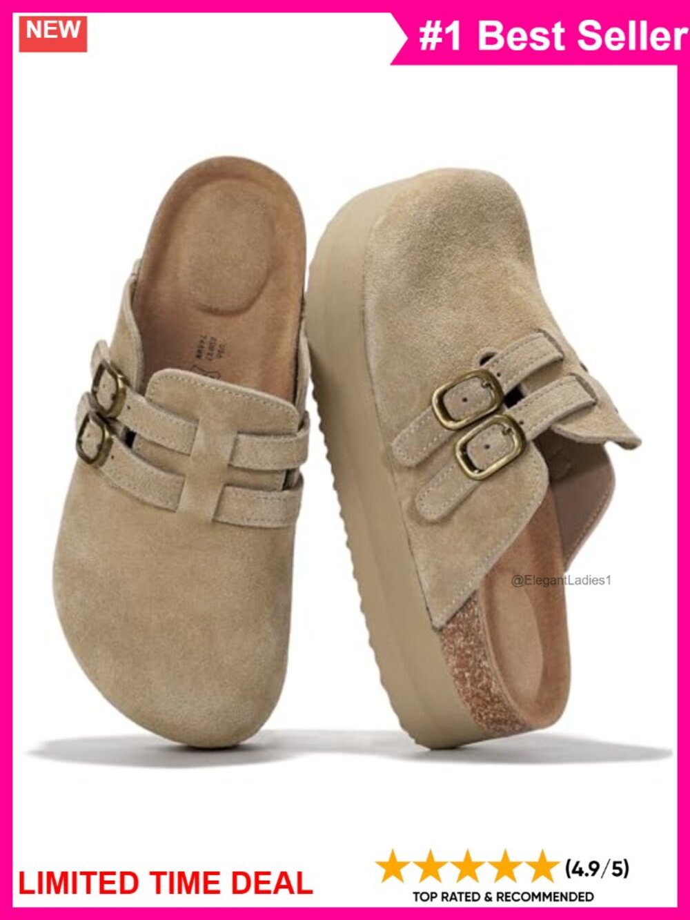 Genuine Leather Platform Clogs Slip On Sandals Memory Foam Women
